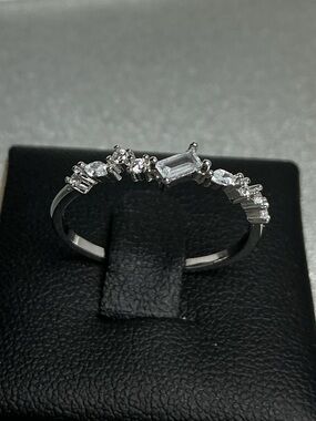 925 Solid Silver Petite Baguette Diamond CZ Band Ring Dainty Stackable Promise